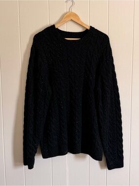 Lucky Brand Men’s Black Cable Knit Crewneck Sweater